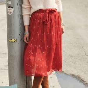 Sezane Arizona Skirt in Red and Gold